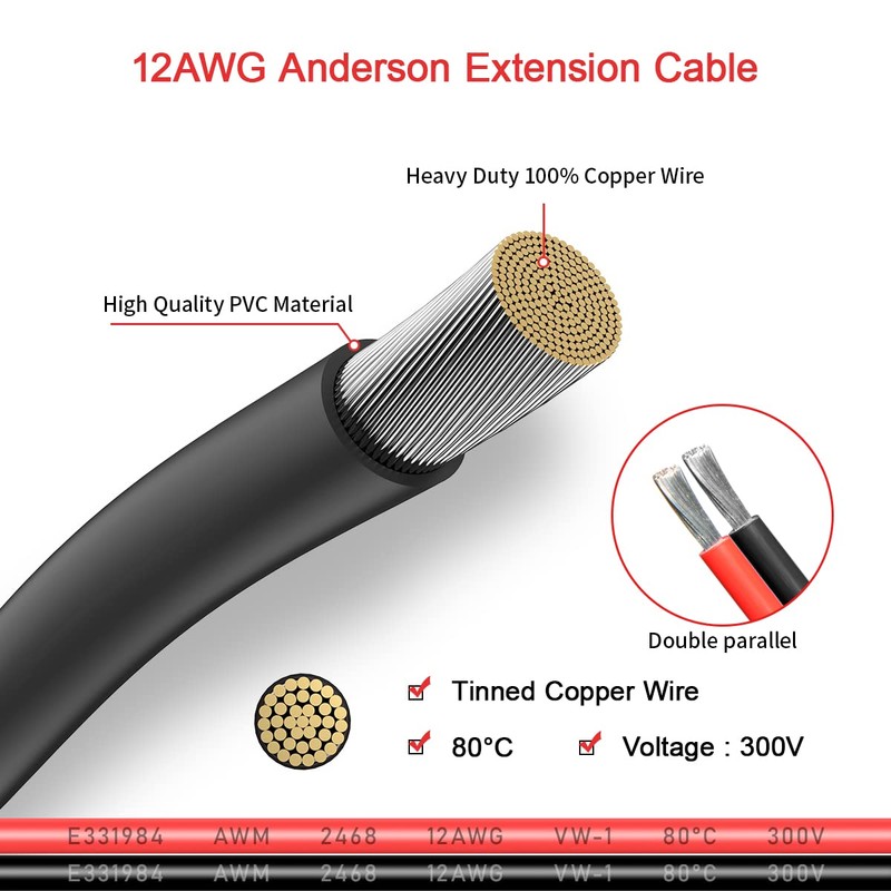 ELFCULB 12AWG 6FT Anderson Extension Cable 2 6 10 20