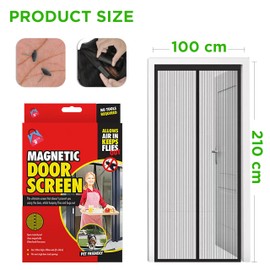 2X Magnetic Door Screen | 210cm x 100cm| Fine Mesh Fly Curtain, Black Magnetic Door Curtains, Mosquito and Fly Protector Screen Curtain for Door with Hook and Loop