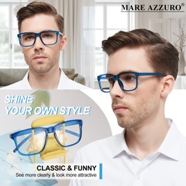 MARE AZZURO Oversized Reading Glasses 1.75 Men Large Square Readers 100 125 150 175 200 225 250 275 300 350 400 500 600 (Blue, 1.75)