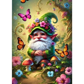 GDYEEH DIY 5D Old Man Diamond Art Kits, Round Full Drill Sparkling Gnome Butterfly Diamond Painting Picture, Dreamland Painting by Numbers Art Kits for Adults Beginners Home Wall Decor 12x16 inch