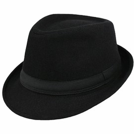 KorhLeoh Men Classic Felt-Fedora-Hat Manhattan-Gangster-Derby Hat with Pleated Band Unisex Women's Trilby Fedora Hat Black