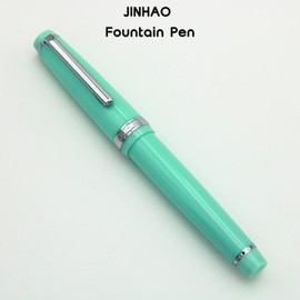 JINHAO 82 Fountain Pen - Acrylic Material Pen Barrel, Iridium Fine Nib with Ink Converter Smooth Writing Pen Classic Design Light Green (Silver Trim, F)