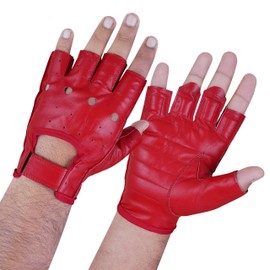 Royal Coalition Men's Leather Gloves Racing Fingerless Motorcycle Lambskin Gloves W/Breathable Open Knuckle (Red, X-Large)