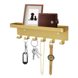 GTK Key Holder for Wall, Key Hooks with Tray and 6 Hooks, Wall Mounted Key Holder for Hallway, Key Rack with Shelf for Mail Storage (Gold)