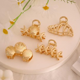 papasgix Metal Hair Clips 2.76 Inch Gold Claw Clip Ocean Hair Clips for Thin Hair Shells/Starfish/Conch Hair Accessories for Women (Starfish 2)