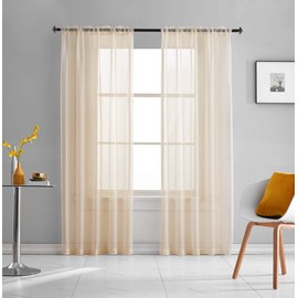 TOAVA DECO Beige Sheer Curtains 108 Inches Long 2 Panels Rod Pocket Translucent Solid Color Window Treatment Volie Beige Sheer Curtains Panels for Bedroom Living Room 2 Panels 52x108