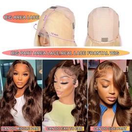 30 Inch Chocolate Brown Lace Front Wig Human Hair Body Wave 13x4#4 Brown Hd Lace Frontal Wig Wear and Go Glueless Brown Wigs Human Hair Pre Plucked with Baby Hair Coloreds Wigs Human Hair For Women