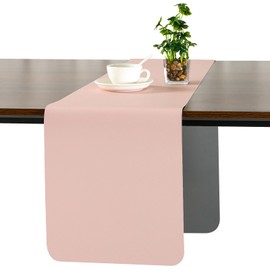 Myir JUN Table Runner, Table Runner Modern Table Runner Washable Table Runner Double Sided Faux Leather Table Runner Waterproof Non-slip and usable for decoration 11.8" x 72"(Gray Pink)