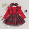 Geagodelia Christmas Outfit Baby Girl Reindeer Checked Suspender Skirt +
