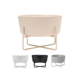 Waggo Simple Solid Dog Bowl and Dog Bowl Stand - Single Iron Stand with Single Ceramic Feeder or Water Bowl (Medium, Matte Buttercream)