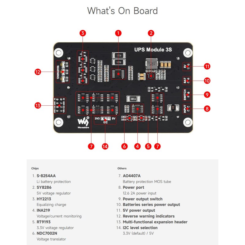 Waveshare Uninterruptible Power Supply (UPS) Module, Supports Charging and Power