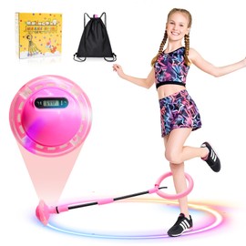 Herbst Children's Flashing Jump Ring with Counter Timer Calorie Counter Foldable Jumping Ball Foot Spinner Swing Wheel with Light Wheel Fitness Toy for Girls (Pink)