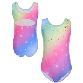 Zaclotre Kid Girls Gymnastic Leotard Sparkly Diamond Color Gradient Ballet Dance One Piece Outfit