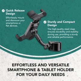 K&M 19755 Smartphone Holder Black Plastic 360° Rotation Flexible Jaws for 5.5 - 8.5 cm with Quick Release