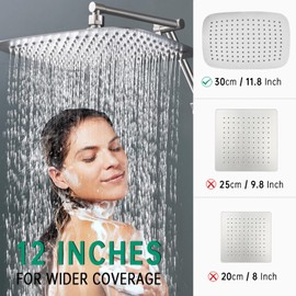 V-Frankness 12 Inches Metal Shower Heads with Multifunction Handheld Spray Combo, Rain Shower Head Combo with 3 Way Metal Diverter, 13 Inch Adjustable Extension Arm and Extra Long Hose(Brushed Nickel)