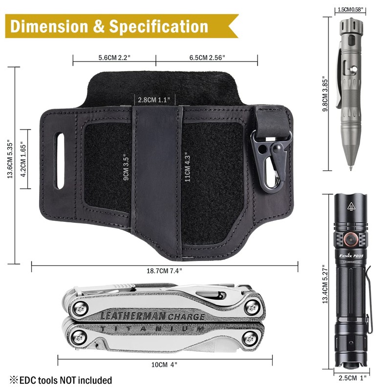 VIPERADE PL3 EDC Leather Sheath for Belt,Multitool Sheath with Velcro