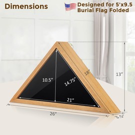 Flag Display Case for 5' x 9.5' American Veteran Burial Flag Solid Oak Wood Flag Frame with Tempered Glass Front Fits a Folded Military Flag, Memorial Flag Shadow Box for Funeral Display, Natural Oak