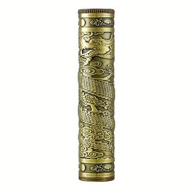 Funda de metal retro para cigarrillos con diseño de dragón en relieve, tubo hermético, impermeable, soporte para cigarrillos (dragón de bronce)