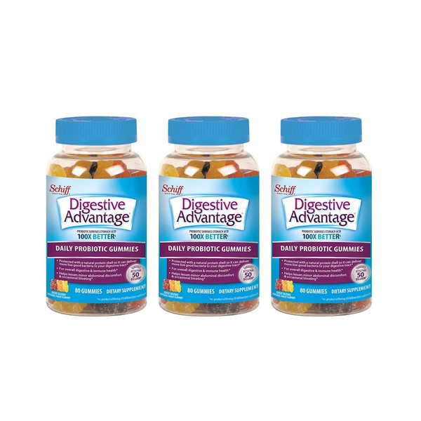 Digestive Advantage Probiotic Gummies- Prevents Occasional Gas, Bloating & Diarrhea For Digestive and Immune Health, 60 Count (Pack of 3) Natural Fruit Flavor