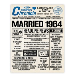 Stuff4 60th Anniversary Poster Unframed - Married In 1964 Newspaper - Happy 60th Wedding Anniversary for Men Women Vintage Gifts Retro Back In 1964, 8x10 Inch Sixtieth Anniversaries Posters