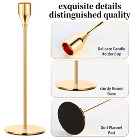 Oatnauxil Oatnauxil Metal Gold Taper Candle Holder for Wedding, Dinning, Party, Fits 3/4 inch Thick Candle&Led Candles (Set of 6 Pcs)