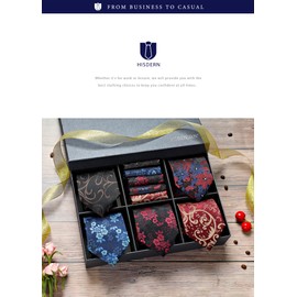 HISDERN TA5-01S Set of 5 Ties and Pocket Squares for Business Use, Luxury Gift Box, Choose from 17 Patterns, Job Hunting, Weddings, Gift for Father’s Day