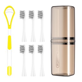 MediGenius 6 Pack Electric Toothbrush Replacement Heads Suitable for Oclean X Pro Elite/X/X Pro/Flow/F1/Air 2-Vacuum-Sealed with Hygienic Caps,Bonus Tongue Scraper & Travel Cup Included-Grey