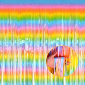 4 Pack Macaron Rainbow Foil Fringe Curtain Backdrop, 3.28Ft x 8.2Ft Metallic Tinsel Foil Fringe Streamer Curtains for Photo Booth, Birthday, Wedding, New Year’s, Easter Decorations Party Supplies