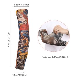 VEGCOO Art Arm Fake Tattoo Sleeves Cover, Unisex Temporary Arm Stockings Fashion Tattoos & Body Art Nylon Seamless Soft Sunscreen Sleeves For Unisex Party Cool Man/Woman/Adults (A)