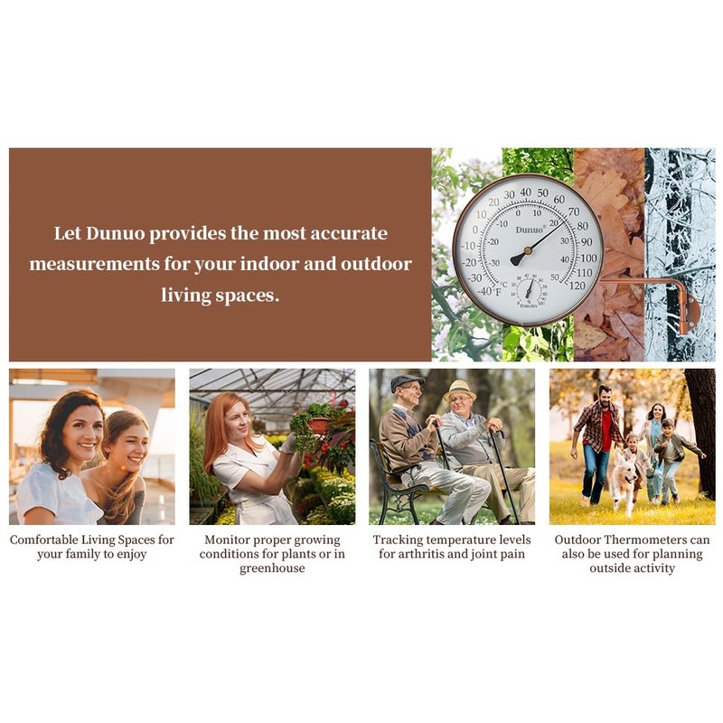 Dunuo 4" Brass Outdoor Thermometer, Indoor Thermometer for Room –