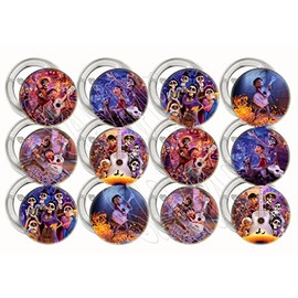 Coco Movie Buttons, Party Favors Supplies Decorations Collectible Metal Pinback Buttons Pins, Large 2.25” -12 pcs, Dia de Los Muertos, Day of The Dead