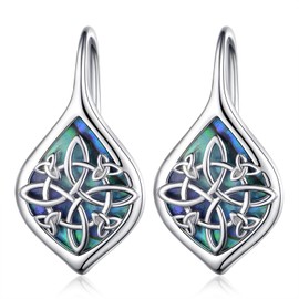 Celtic Witches Knot Earrings 925 Sterling Silver Witch Earrings Abalone Shell Leverback Celtic Earrings Witches Knot Jewelry Gifts for Women