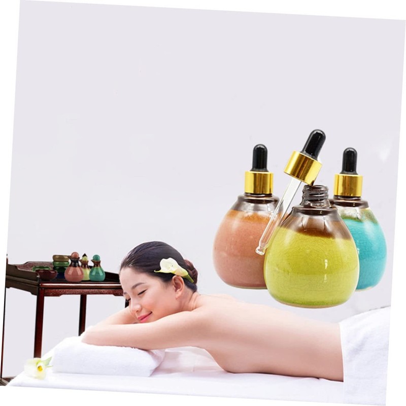 Mikinona 3pcs Refillable Ceramic Essential Oil Bottles with Dropper Travel