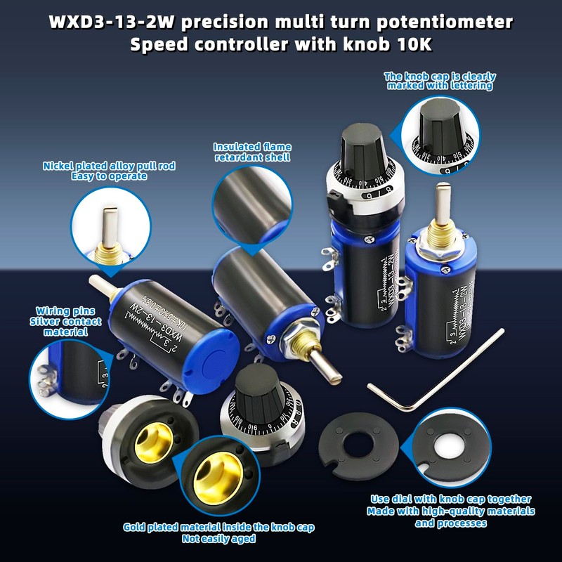 DaFuRui WXD3-13-2W Rotary Potentiometer,4PCS 10K Ohm Variable Speed Drive Potentiometer