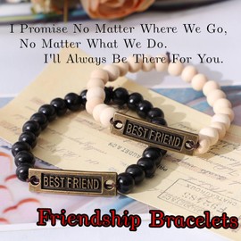 MILAKOO 2 Pieces Inspirational Friendship Bracelets - Best Friends Distance Wooden Bracelets