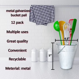 Small Metal Buckets with Handle - 12 Galvanized Buckets for Party Favor - Metal Pail Craft Bucket - Mini ice Bucket - Metal Flower Bucket - Silver Tin Bucket for Farmhouse Rustic Wedding Decoration