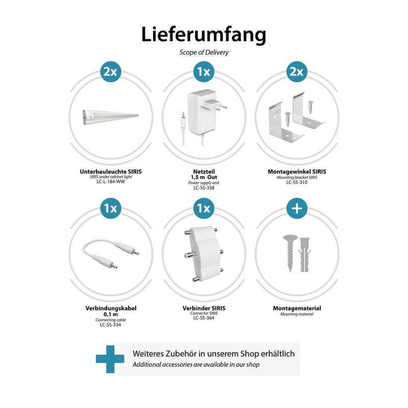 ledscom.de Siris LED Under-Unit Light Matt White with Connector, Corner