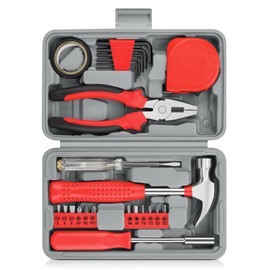 24 Piece Small Tool Kit for Men and Women, Mini Hand Tool Set with Storage Box for Home, DIY, Office, Garage(Red)