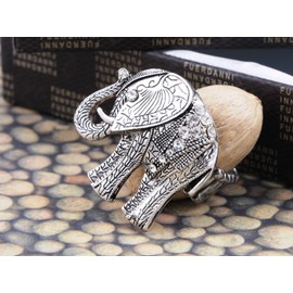Alilang Antique Silvery Tone Tusked Elephant Rhinestone Accented Ring