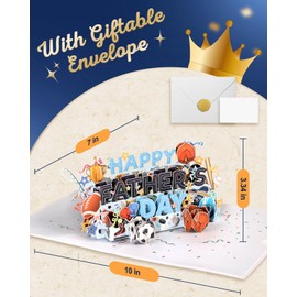 JMHACHY Fathers Day Pop Up Card - Funny Happy Father’s Day 3D Greeting Card with Envelope and Blank Note for Dad Husband Stepdad Papa Bonus Dad Him, from Son Wife Daughter Kids, Sports