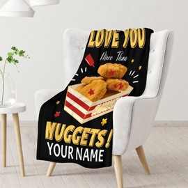 Custom Chicken Nuggets Blanket for Kids, Adults - 50x60 Inches Throw Size - Soft Fuzzy Warm Throws Gifts - Black Food Throw Blanket for Bed, Couch, Sofa