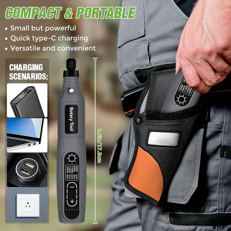 Mini Cordless Rotary Tool, 5-Speed 3.7V USB Rechargeable Rotary Tool