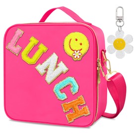 Lunch Box for Girls Women, Preppy Lunch Box for Teen Girls， Insulated Girls Lunch Bag for Kids, Large Reusable Cute Cooler Bag with Adjustable Shoulder Straps,Perfect for School Travel Picnic（Pink）