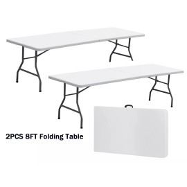 Segawe 2PCS Folable Table 8FT Dining Table w/Handle Lock Picnic Camping Table Outdoor