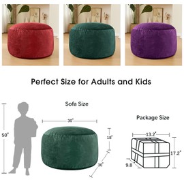ILPEOD Bean Bag Chairs for Kids - Memory Foam Furniture BeanBag Chair - Kids/Teens Sofa with Soft Micro Fiber Cover - Round Fluffy Couch for Living Room Bedroom College Dorm - 2.5 ft, Green