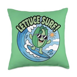 Lettuce Surf Funny Pun Surfing Salad Throw Pillow