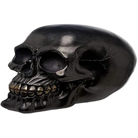 Puckator Metallic Black Skull Decoration - Home Decoration - Black Metallic Skull - Ornaments - Resin - Home Accessories - Living Room Accessories - Human Skeleton - Goth Gifts For Men