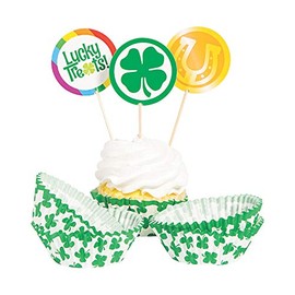 100 Pieces St. Patrick's Day Cupcake Toothpick Topppers and Paper Liner Cups - Party Supplies - Makes 50 Cupcakes