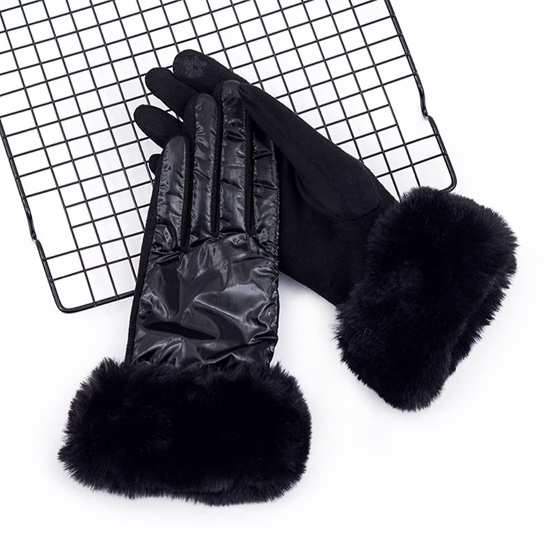 Winter Warm Gloves for Women Ladies Faux Fur Cuff Touch