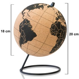 Tripvea® Globe 20 cm Vintage Cork World Map Travel Decoration World Map Gift and Decoration Ideal for Your Office or Children's Room